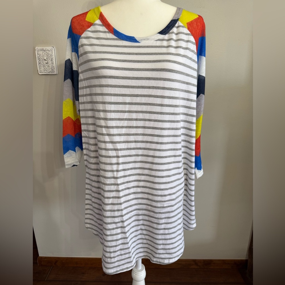Multicolor Striped Baseball Tee -Size XXL